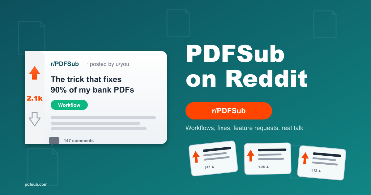 PDFSub subreddit announcement: r/PDFSub community for real-world PDF workflow questions