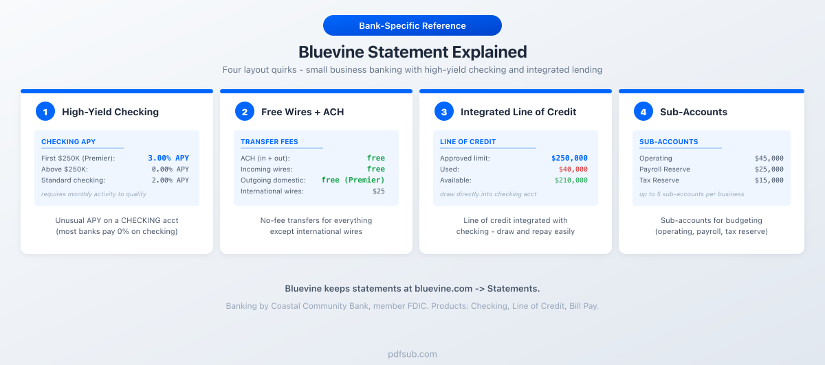Bluevine statement explained: four layout quirks