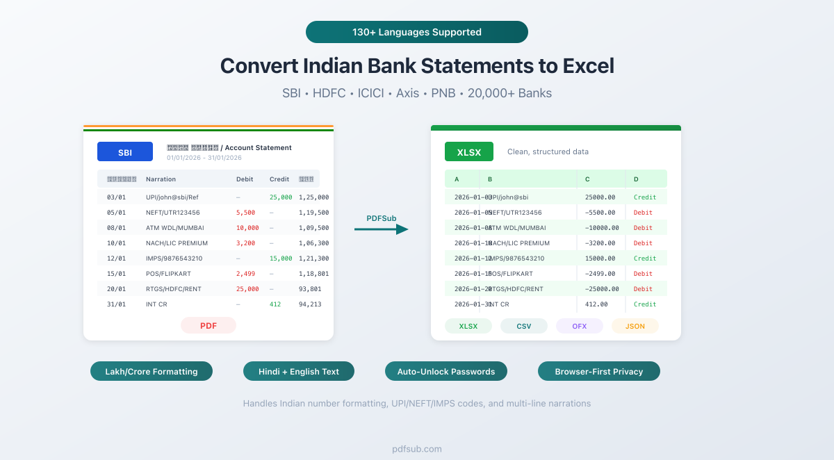 Convert Hindi and Indian Bank Statements to Excel