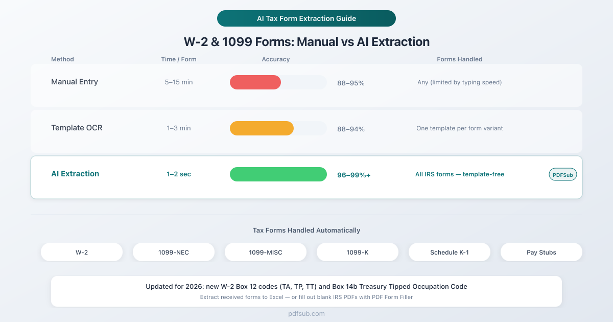 How to Extract Data from W-2 and 1099 Tax Forms with AI (2026 Guide)