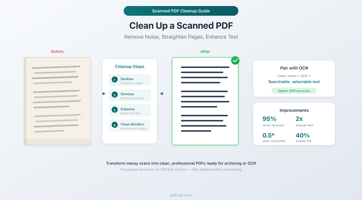 How to clean up a scanned PDF - remove noise, straighten pages, and enhance text clarity