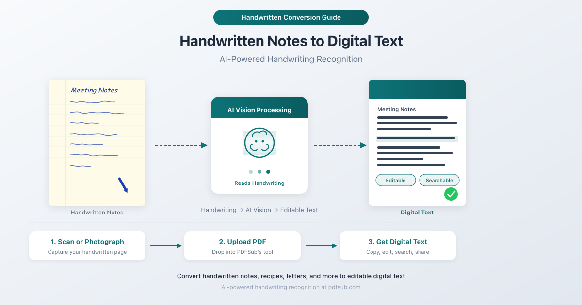 How to convert handwritten notes to digital text - handwritten page processed by AI vision into editable, searchable text