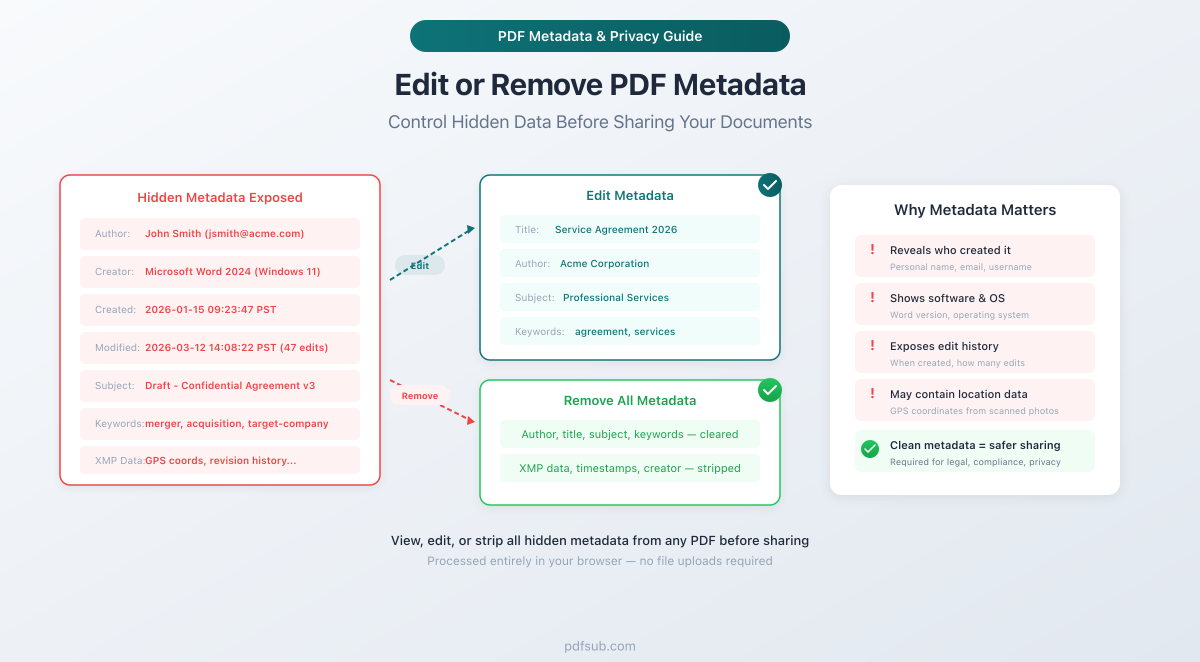 How to remove or edit PDF metadata - control hidden data like author, title, creation date, and more