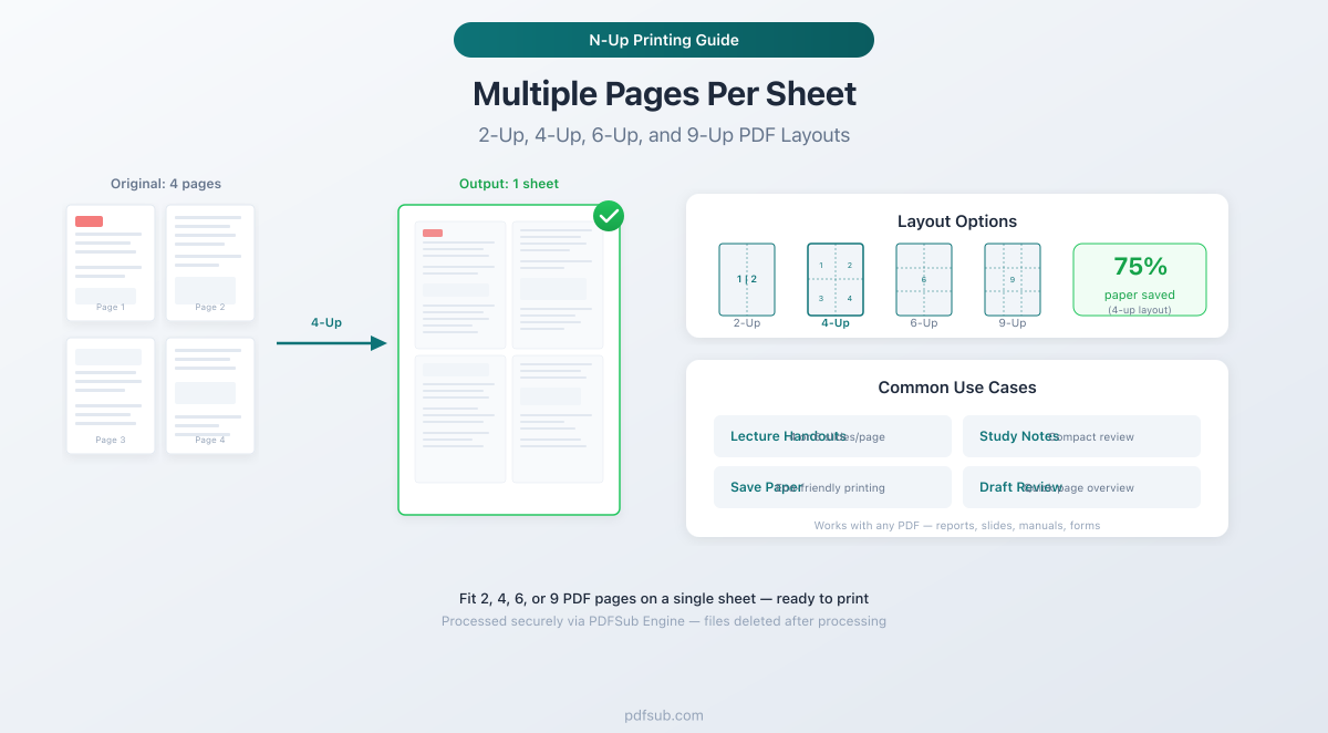 How to put multiple PDF pages per sheet - 2-up, 4-up, 6-up, and 9-up layouts for printing and handouts