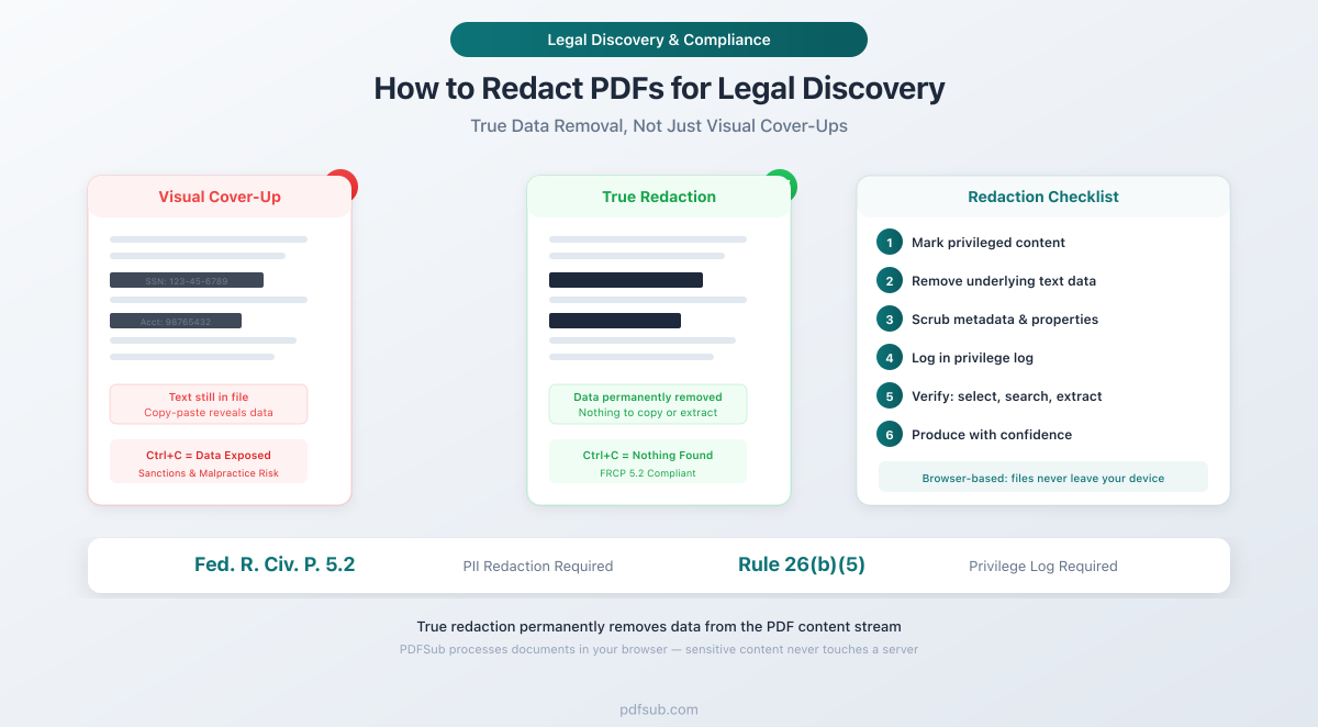 How to Redact PDFs for Legal Discovery - true data removal vs visual cover-ups, with a step-by-step redaction checklist
