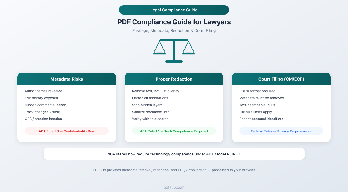 PDF compliance guide for lawyers - privilege, metadata, redaction, and court filing