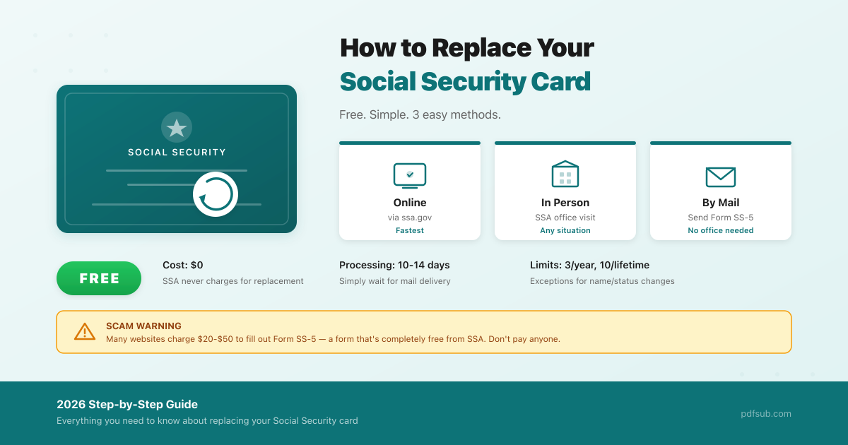 How to replace a Social Security card - step-by-step guide showing the three methods: online, in person, and by mail