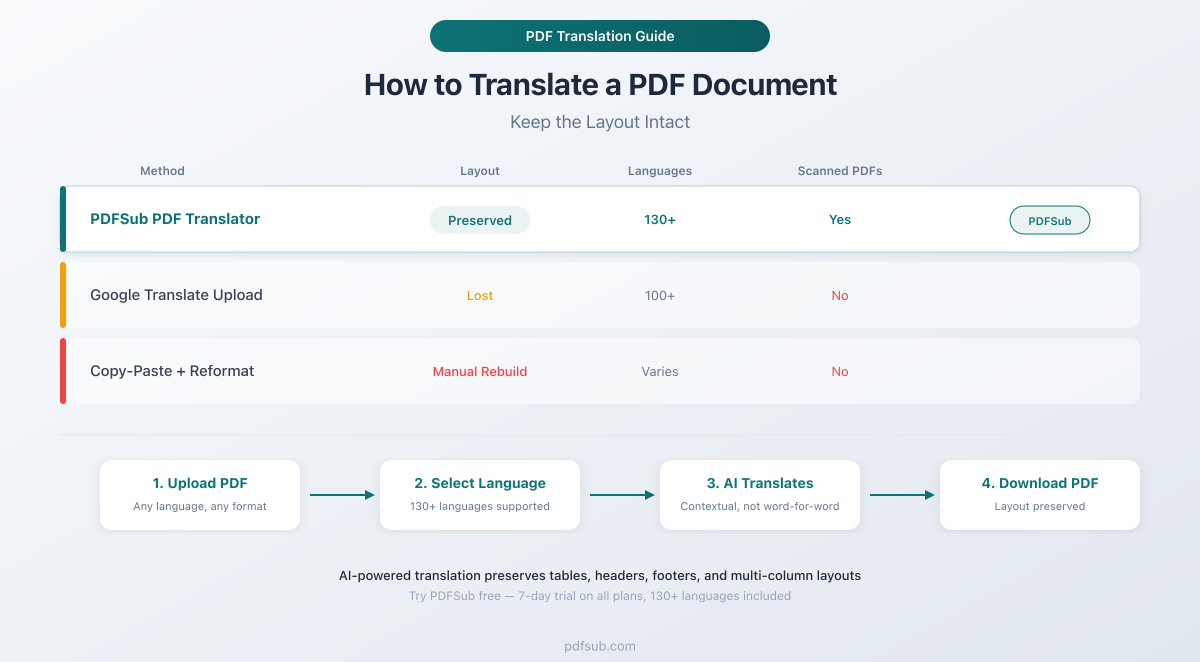 How to translate a PDF document while preserving the original layout - comparison of methods
